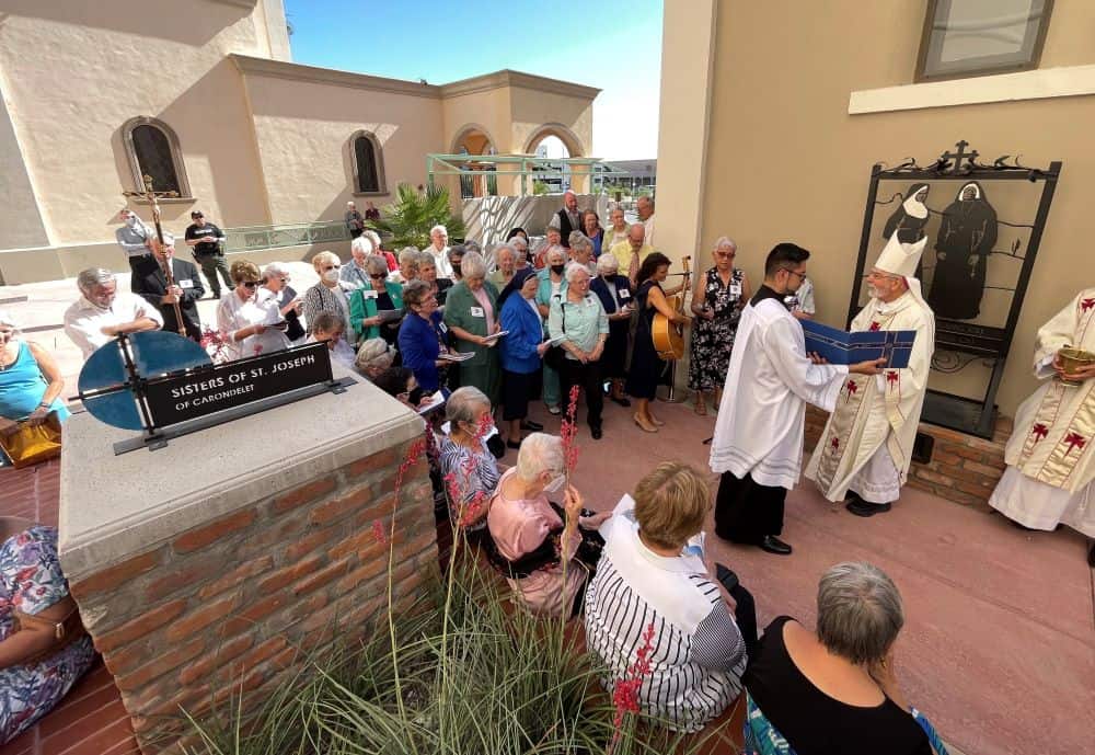 Attendees gather in the new CSJ Courtyard in Tucson for the blessing