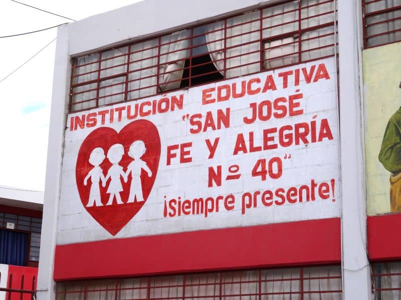 The sign outside of Fe y Alegría School in Tacna, Peru