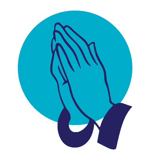 Graphic of hands folded in prayer.