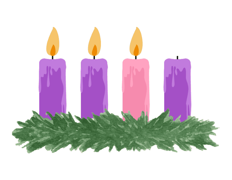 Graphic of an Advent wreath with three of the candles lit.