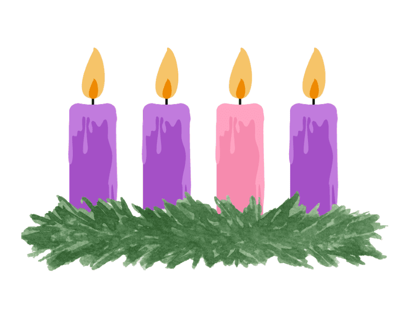 Graphic of an Advent wreath with all four candles lit.