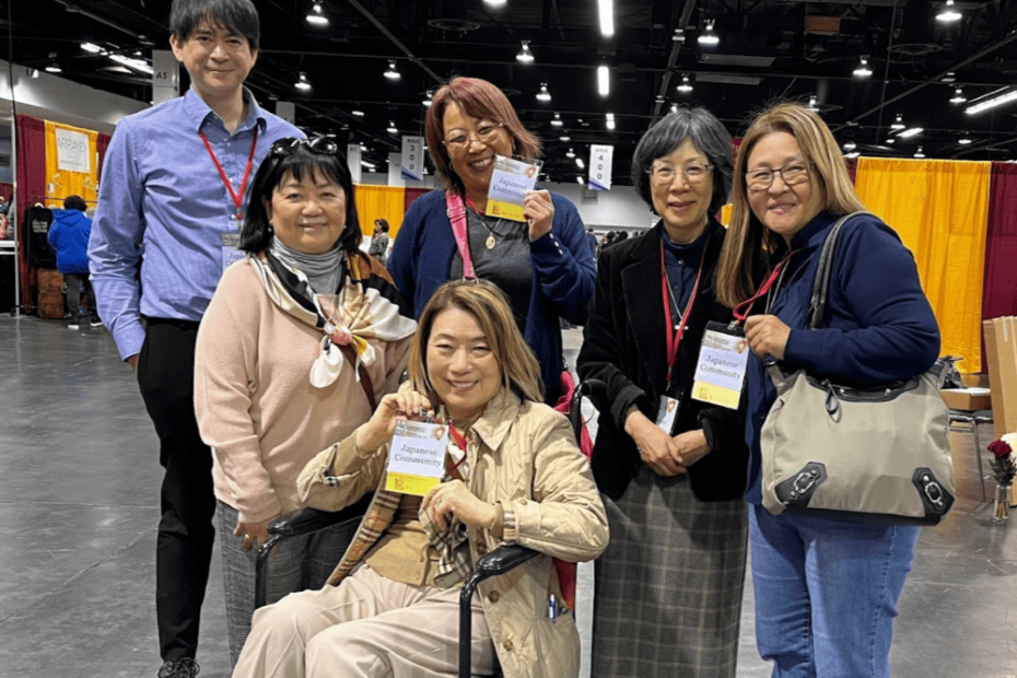 Five women and a man representing the Los Angeles Japanese Catholic community at the Religious Education Congress pose for a group photo