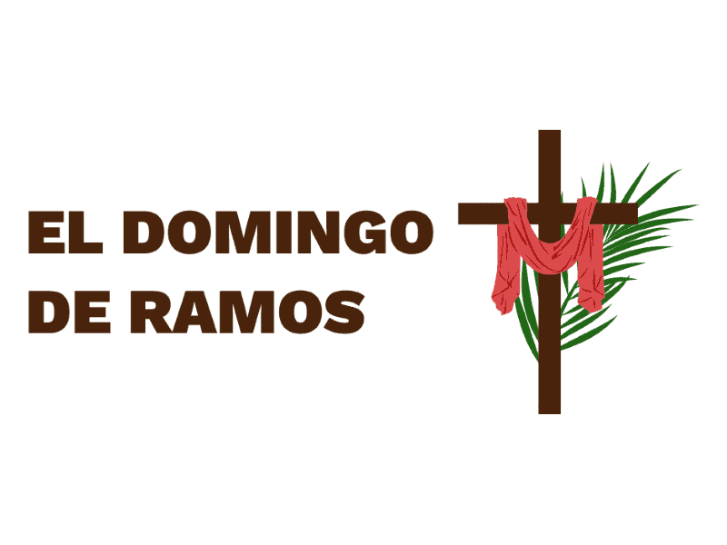 Palm Sunday graphic with a cloth hanging over a cross and a palm branch