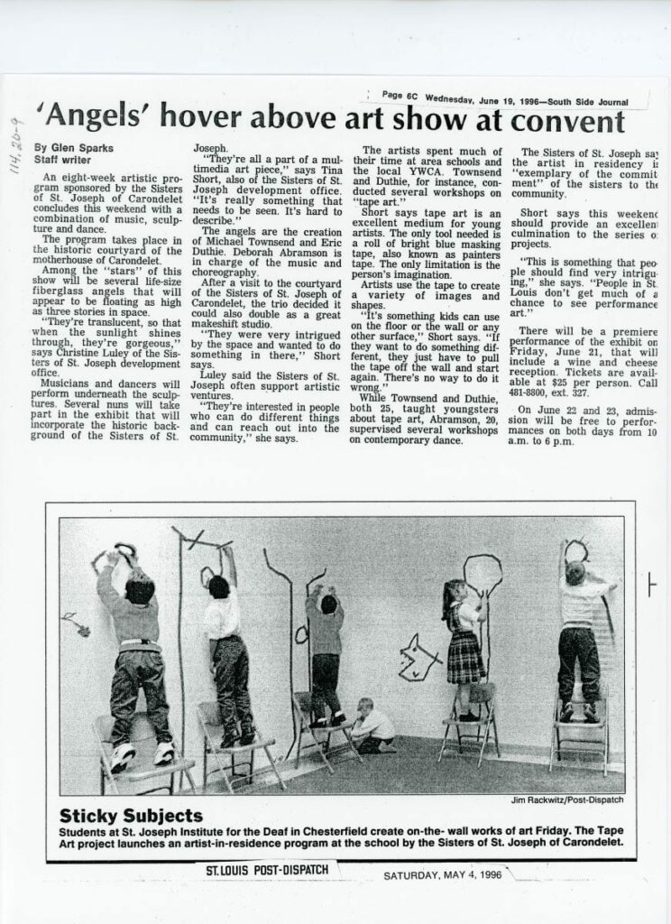 Scan of the St Louis Post-Dispatch article, "'Angels' hover above art show at convent"