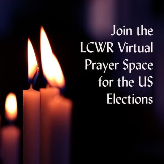 Graphic with candles and text that reads: "Join the LCWR Virtual Prayer Space for the US Elections"