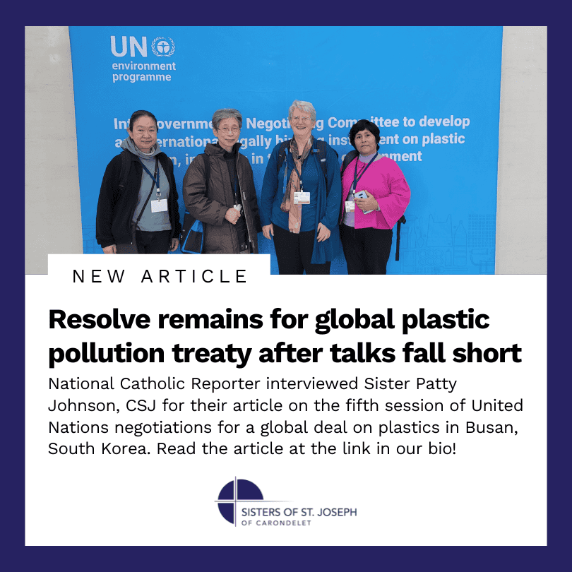 Graphic for the National Catholic Reporter article titled, "Resolve remains for global plastic pollution treaty after talks fall short"