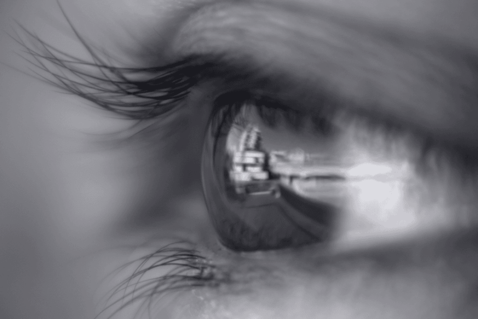 black and white photo of a human eye