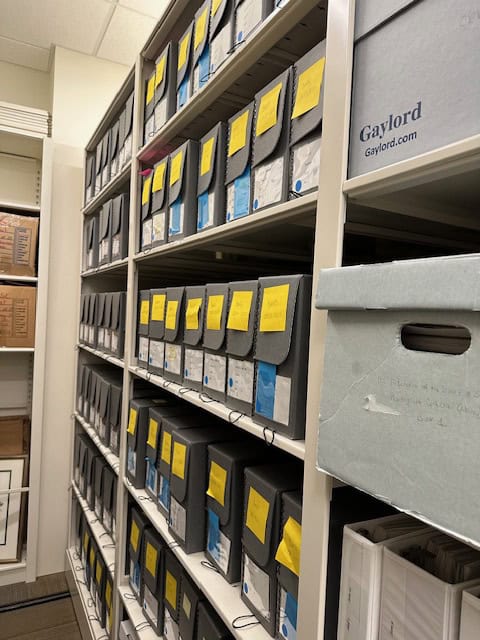 Various archival collections at Avila University in 2023 (photo by Carol Coburn)