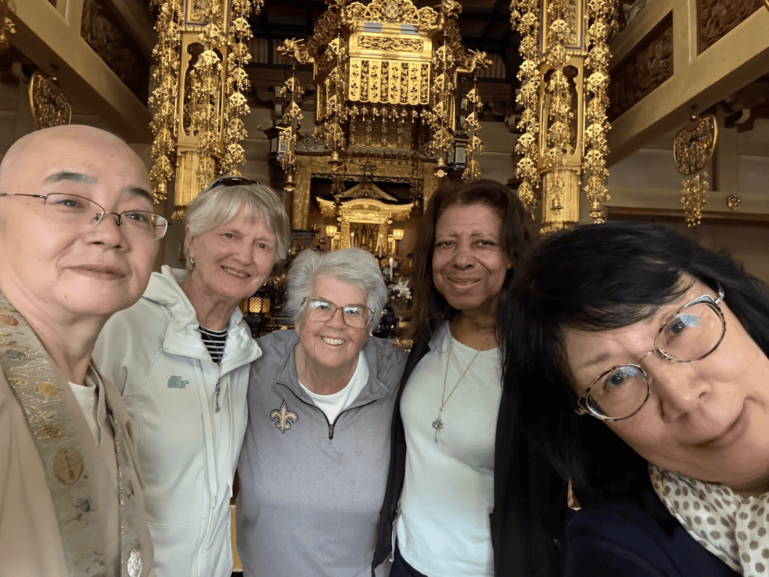 Sisters visiting a Buddhist nunnery